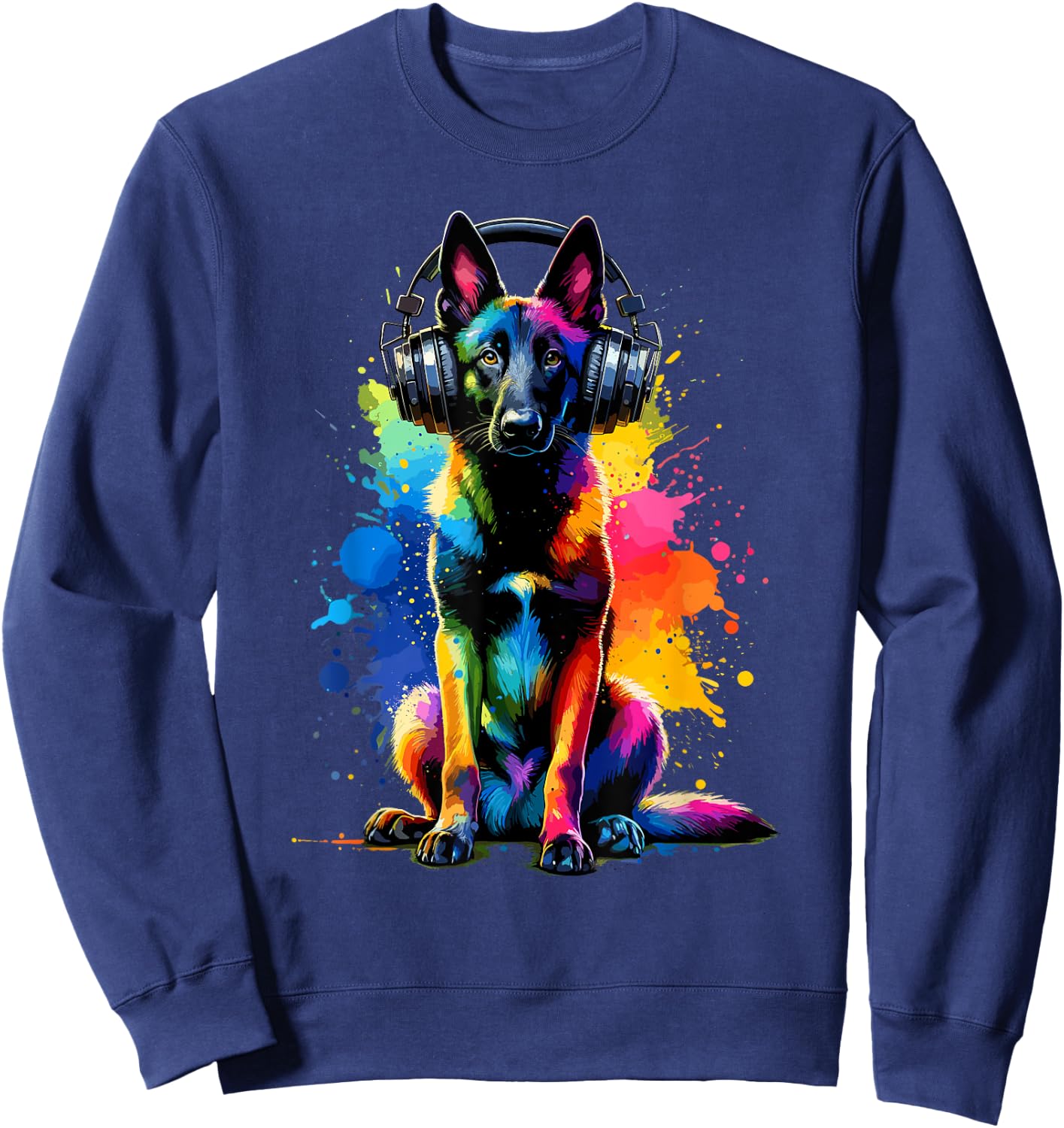 Splash Art Headphones Belgian Malinois Belgian Shepherd Dog Sweatshirt - Sweatshirt | Navy