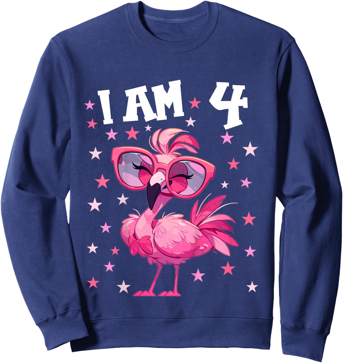 Kids 4 Years old 4th birthday Flamingos Boy Girl Flamingo Sweatshirt - Sweatshirt | Navy