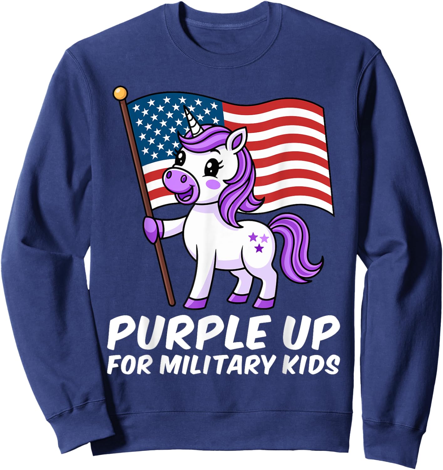 Purple Up for Military Kids Military Child Month Unicorn Sweatshirt - Sweatshirt | Navy