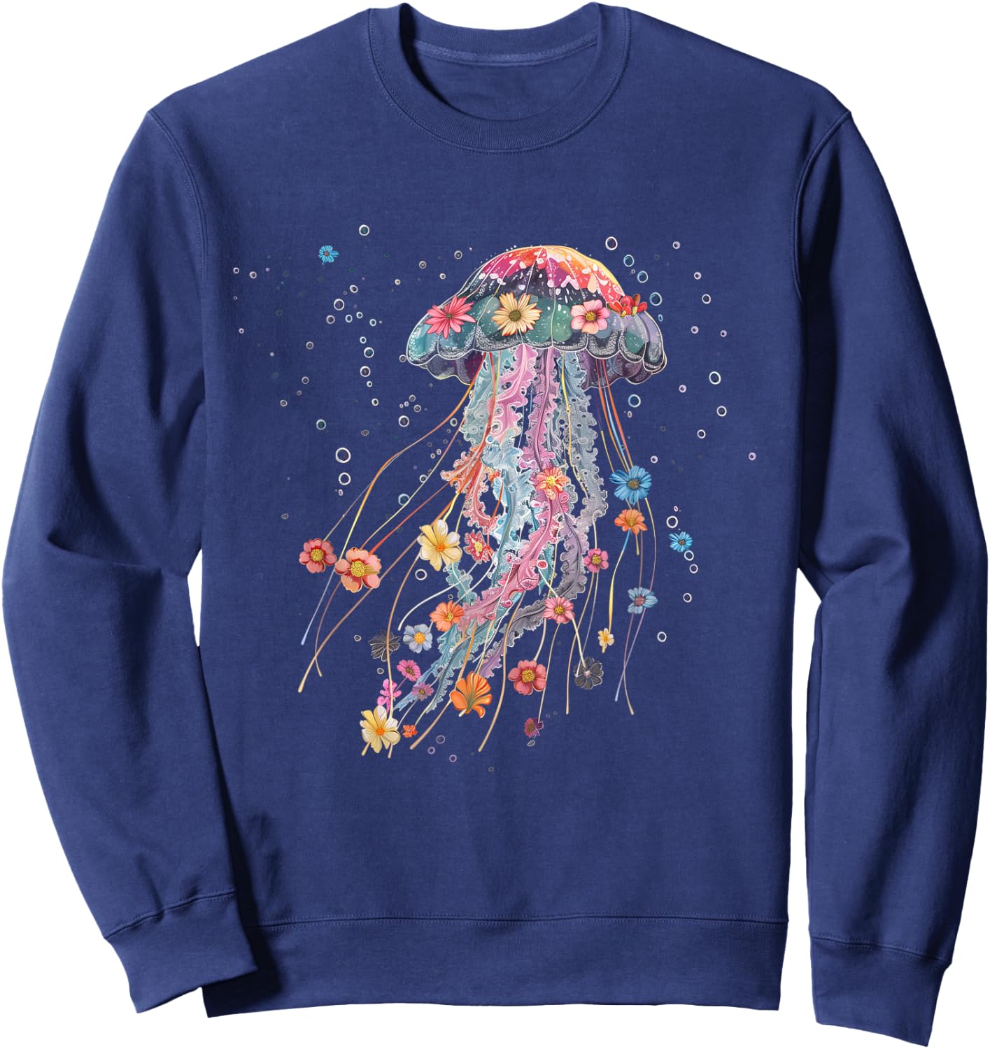 Jellyfish Flowers Vintage Floral Scuba Diving Surf Sweatshirt - Sweatshirt | Navy