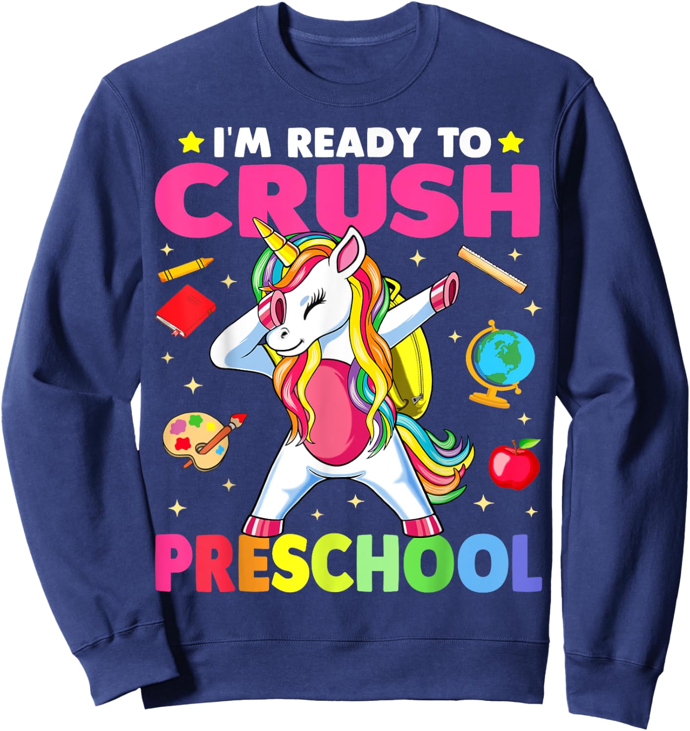 Crush Preschool Dabbing Unicorn Back to School Girls Gift Sweatshirt - Sweatshirt | Navy