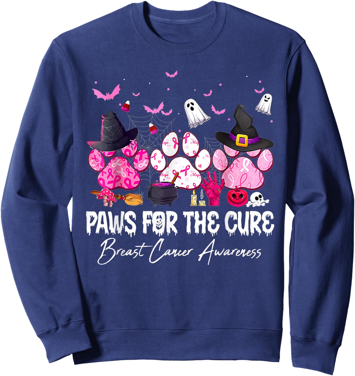 Pink Paws For The Cure Breast Cancer Awareness Dog Cat Lover Women Sweatshirt - Sweatshirt | Navy