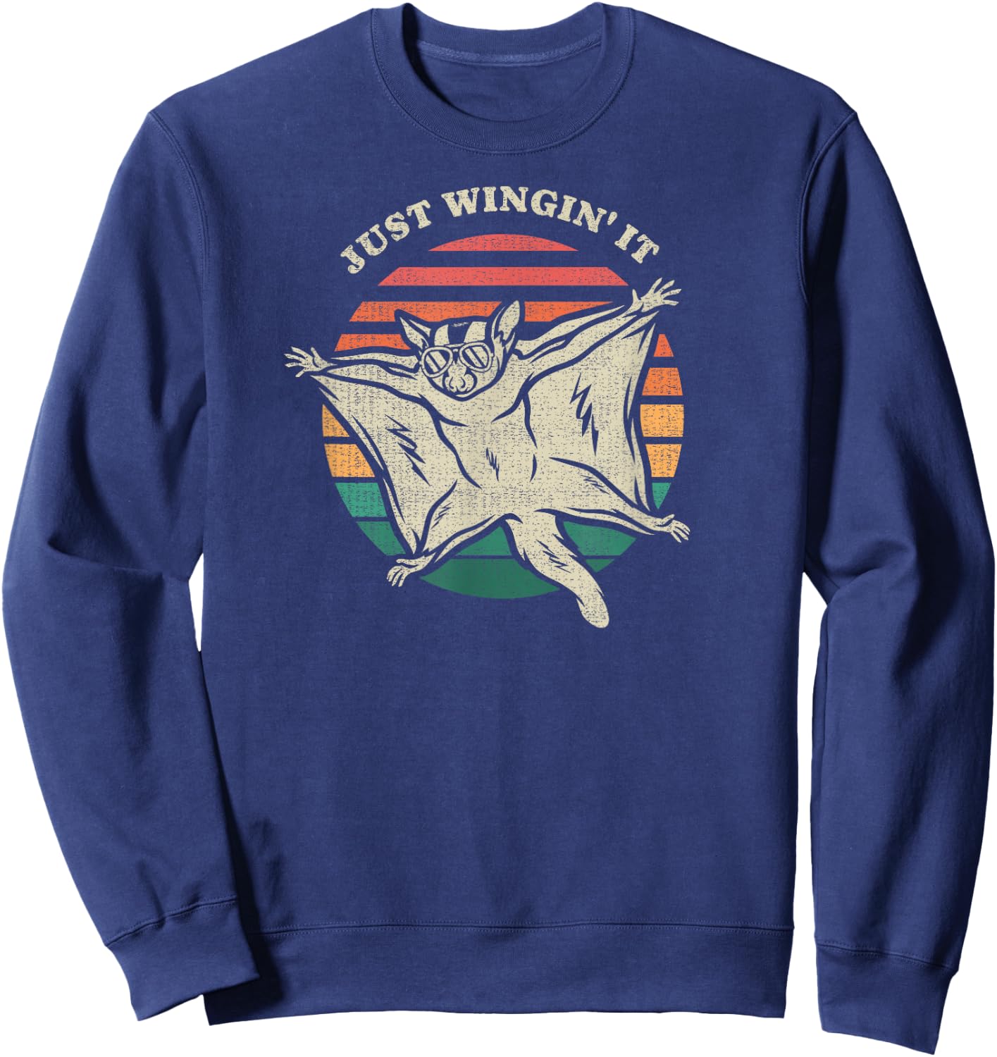 Funny Sugar Glider Just Wingin' It Animal Lover Retro 70s Sweatshirt - Sweatshirt | Navy