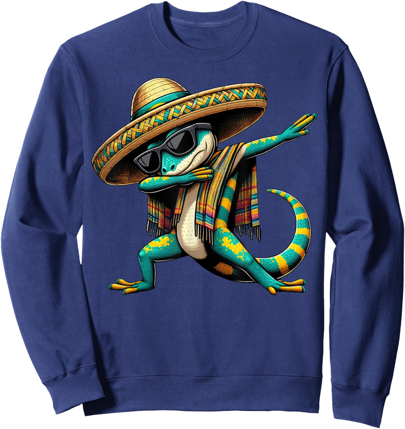 Dabbing Lizard Sombrero Poncho Cinco De Mayo Mexican Funny Sweatshirt - Sweatshirt | Navy
