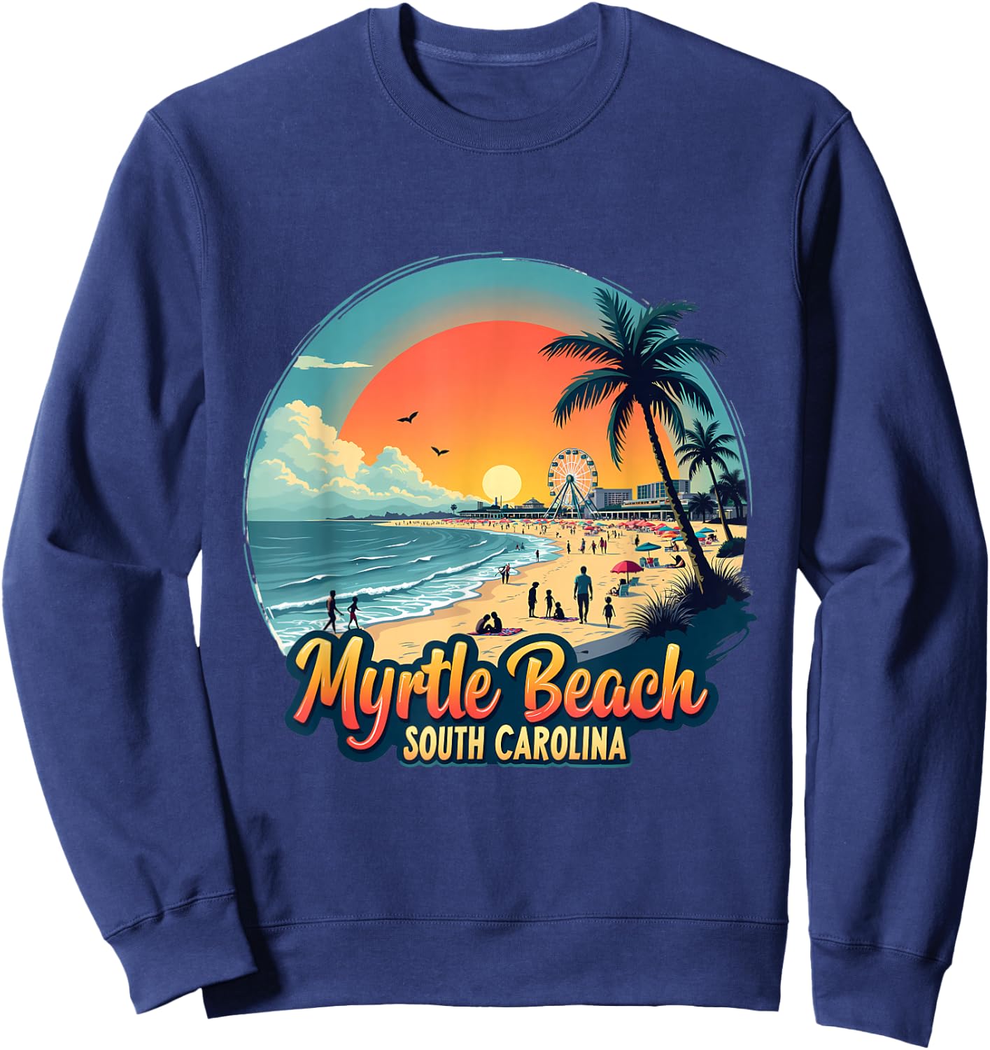 Myrtle Beach South Carolina Retro Sunset Beach Sweatshirt - Sweatshirt | Navy