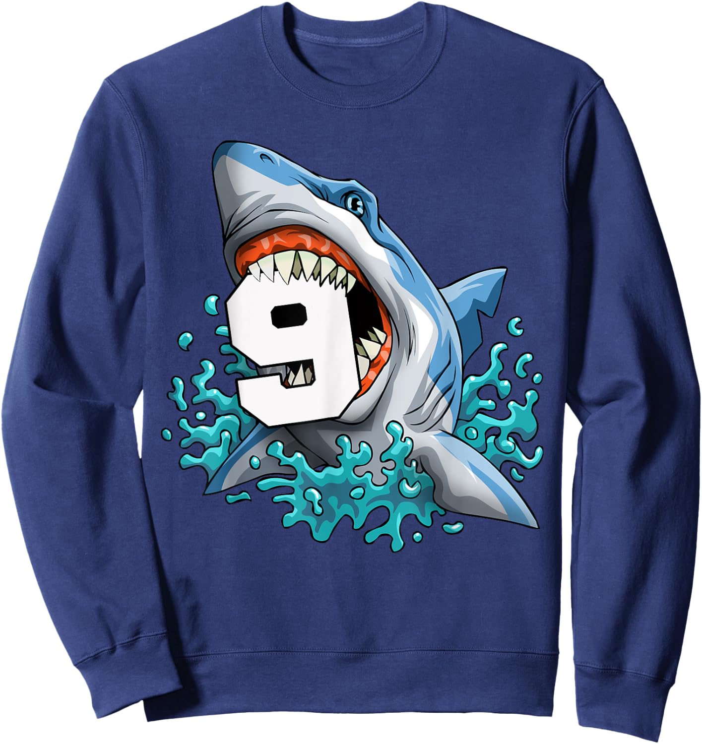 Kids Shark 9th Birthday Boys Funny Shark 9 yrs Old Birthday Sweatshirt - Sweatshirt | Navy