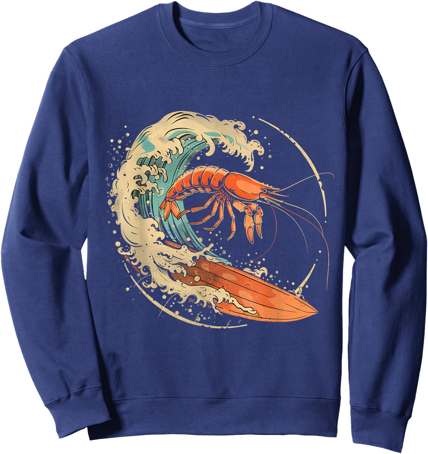 Shrimp Surfing Sea Ocean Animal Marine Mammal Shrimp Lover Sweatshirt - Sweatshirt | Navy