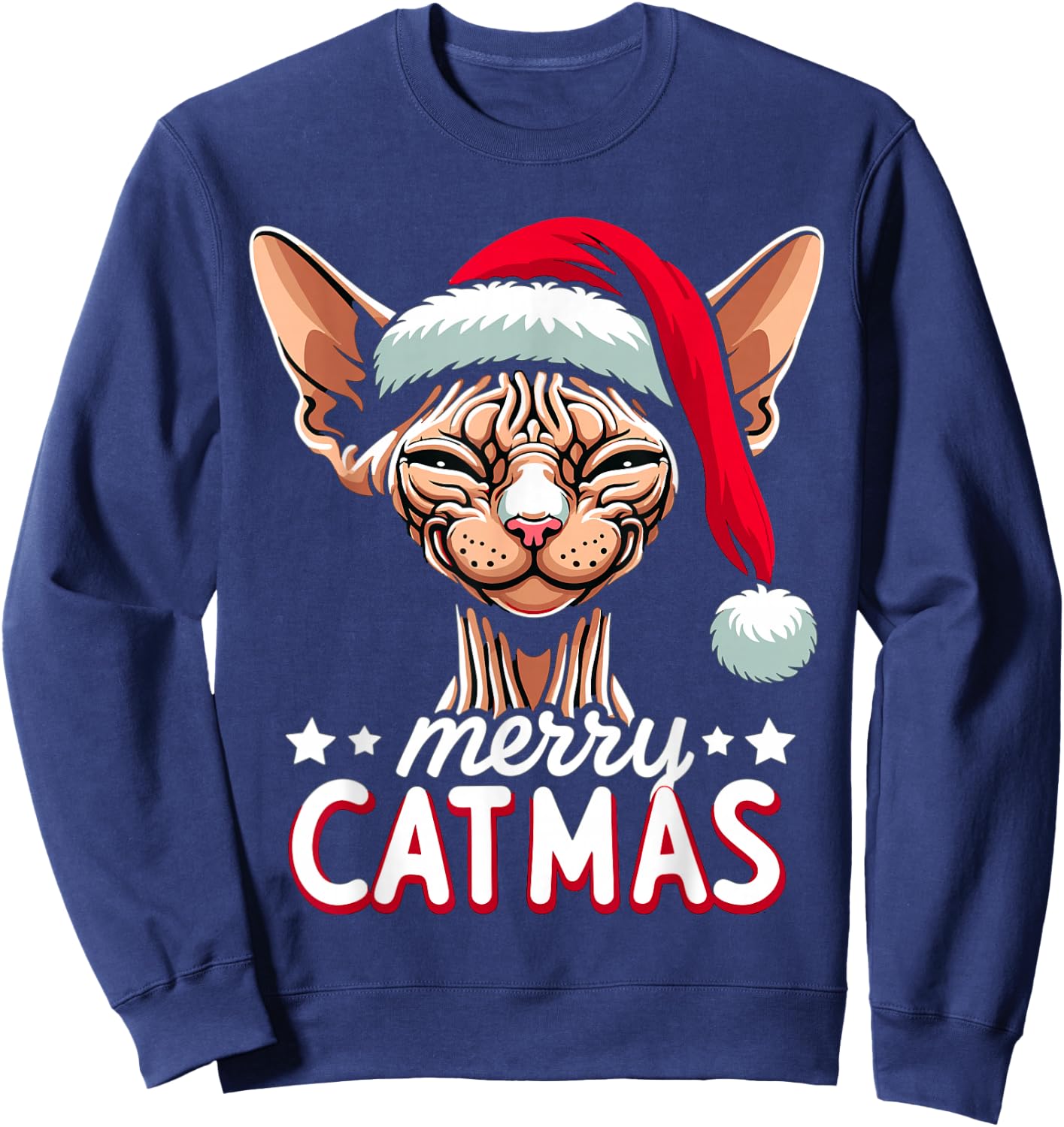 Christmas Sphynx Cat Merry Catmas Santa Hat Xmas Sweatshirt - Sweatshirt | Navy