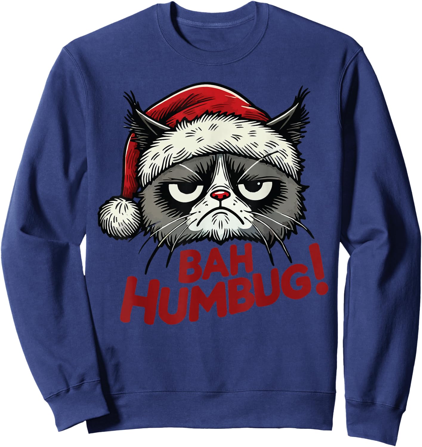 Bah Humbug Funny Bad Cat Christmas Hater Cat Lover Xmas Sweatshirt - Sweatshirt | Navy