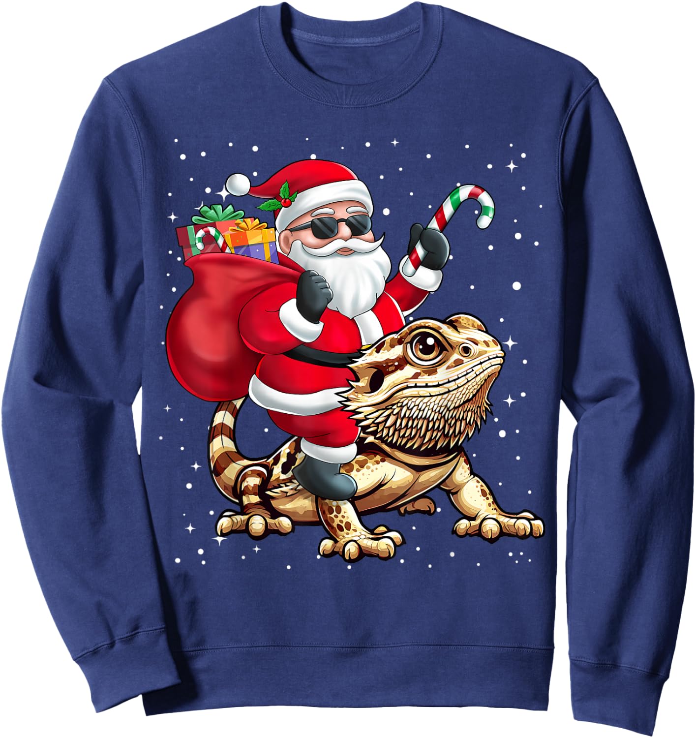 Santa Claus Riding A Bearded Dragons Christmas Boy Girl Kids Sweatshirt - Sweatshirt | Navy