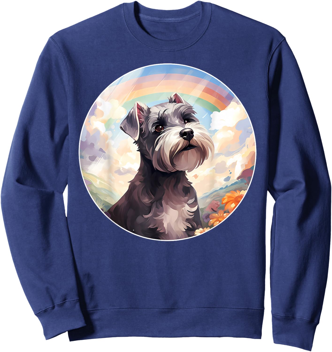 Miniature Schnauzer Rainbow Bridge Colorful Puppy Dog Art Sweatshirt - Sweatshirt | Navy