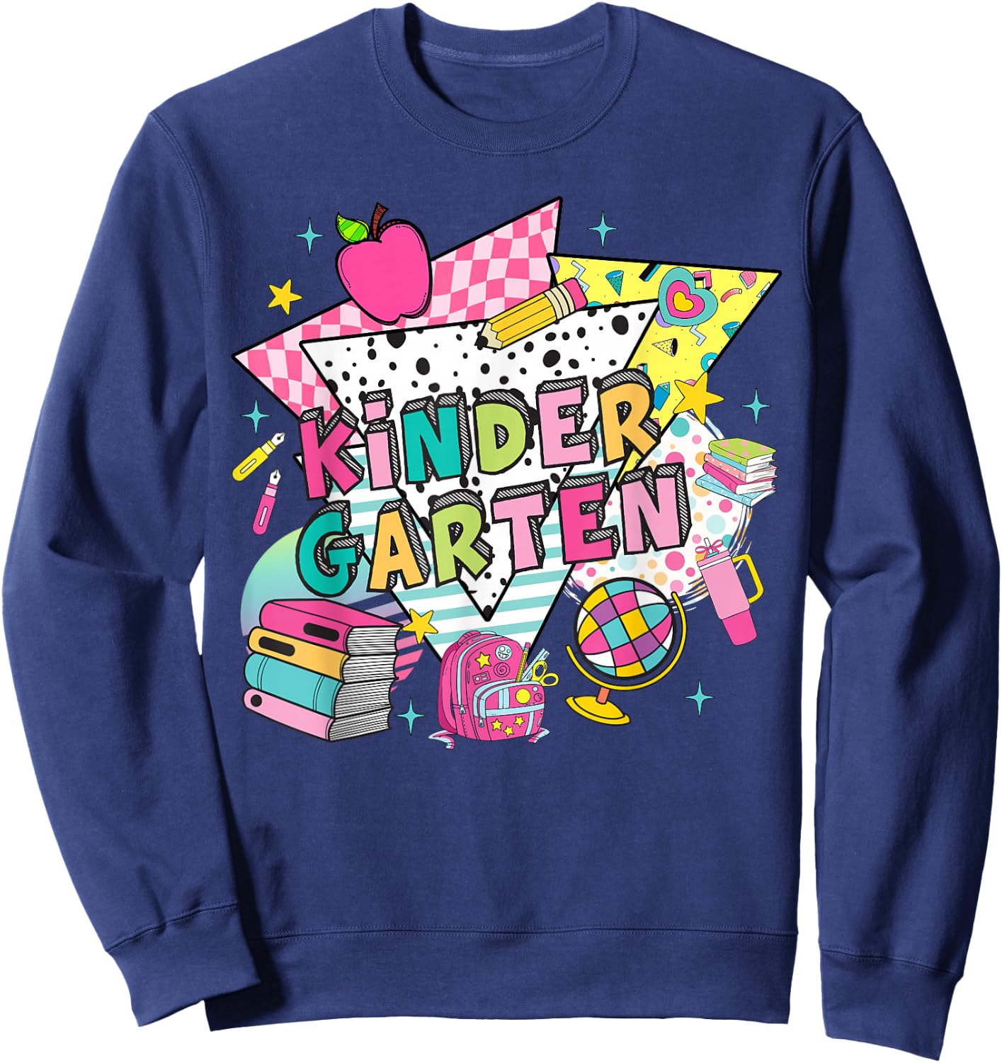 Kindergarten Teachers Students Retro 90s Back To School Sweatshirt - Sweatshirt | Navy