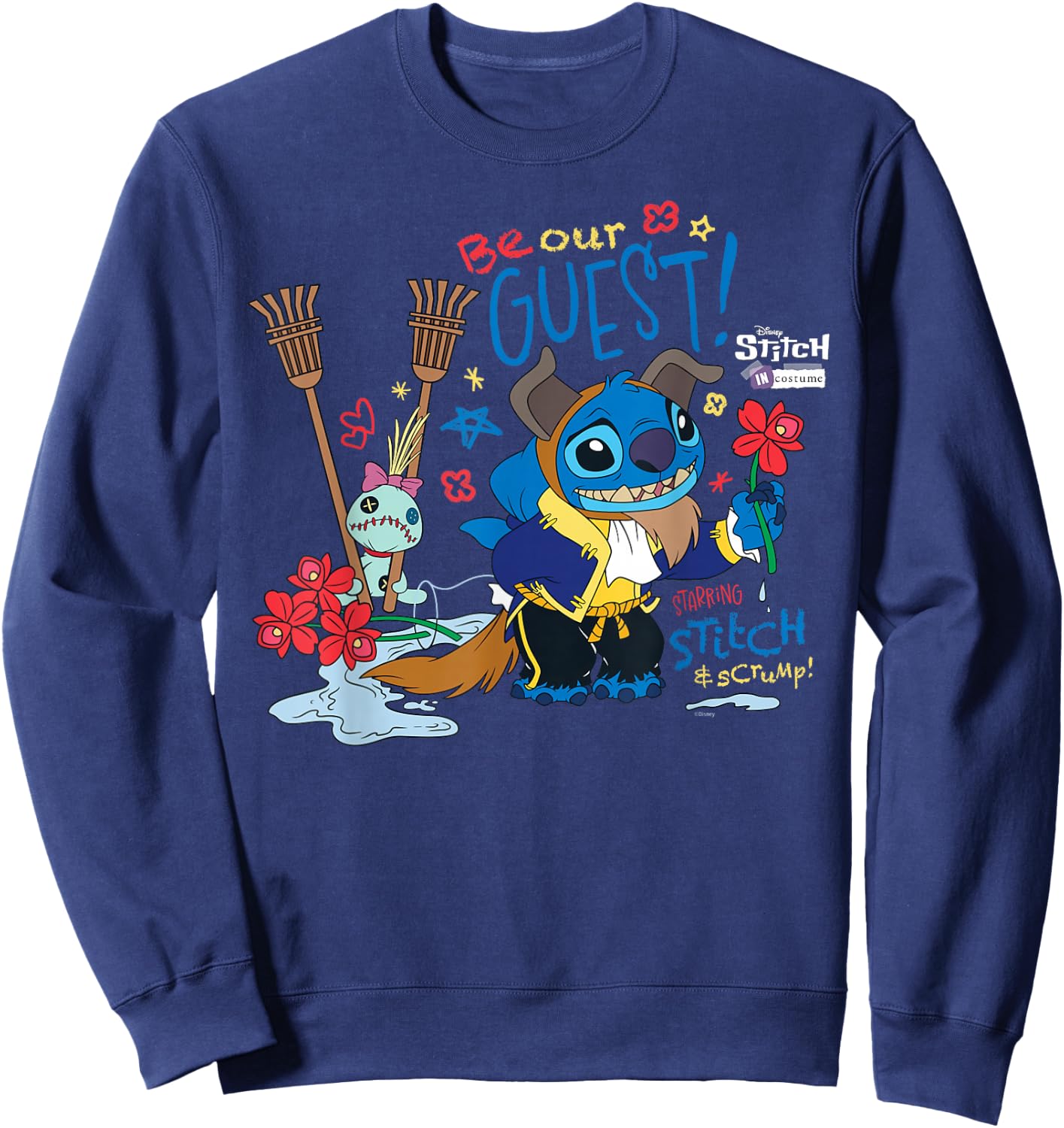 Disney 100 Stitch in Costume The Beast Be Our Guest & Scrump Sweatshirt - Sweatshirt | Navy