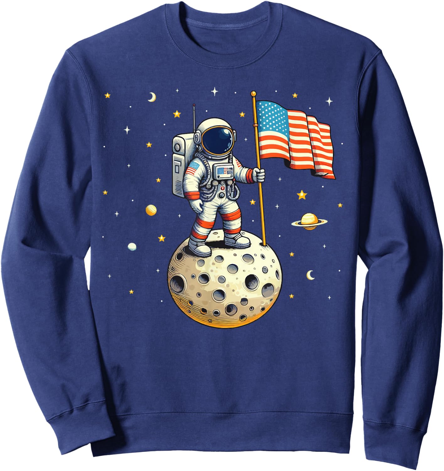 American Flag Astronaut Space 4th Of July Boy Toddlers Sweatshirt - Sweatshirt | Navy