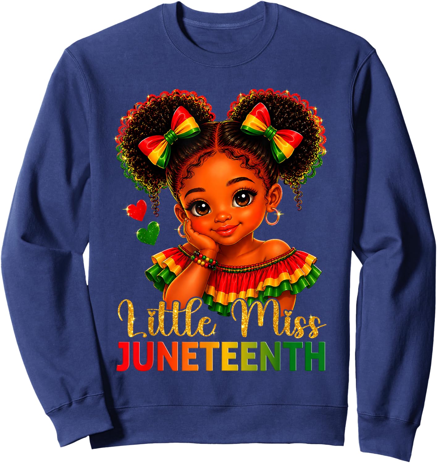 Little Miss Juneteenth Freedom Black Girl African American Sweatshirt - Sweatshirt | Navy