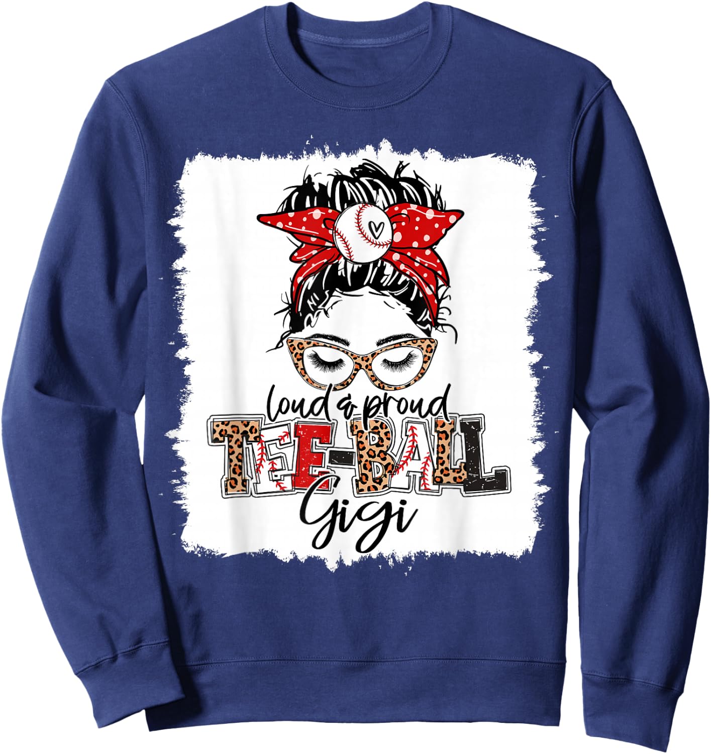T-Ball Gigi Ball Leopard Print Squad Messy Bun Hair Sweatshirt - Sweatshirt | Navy