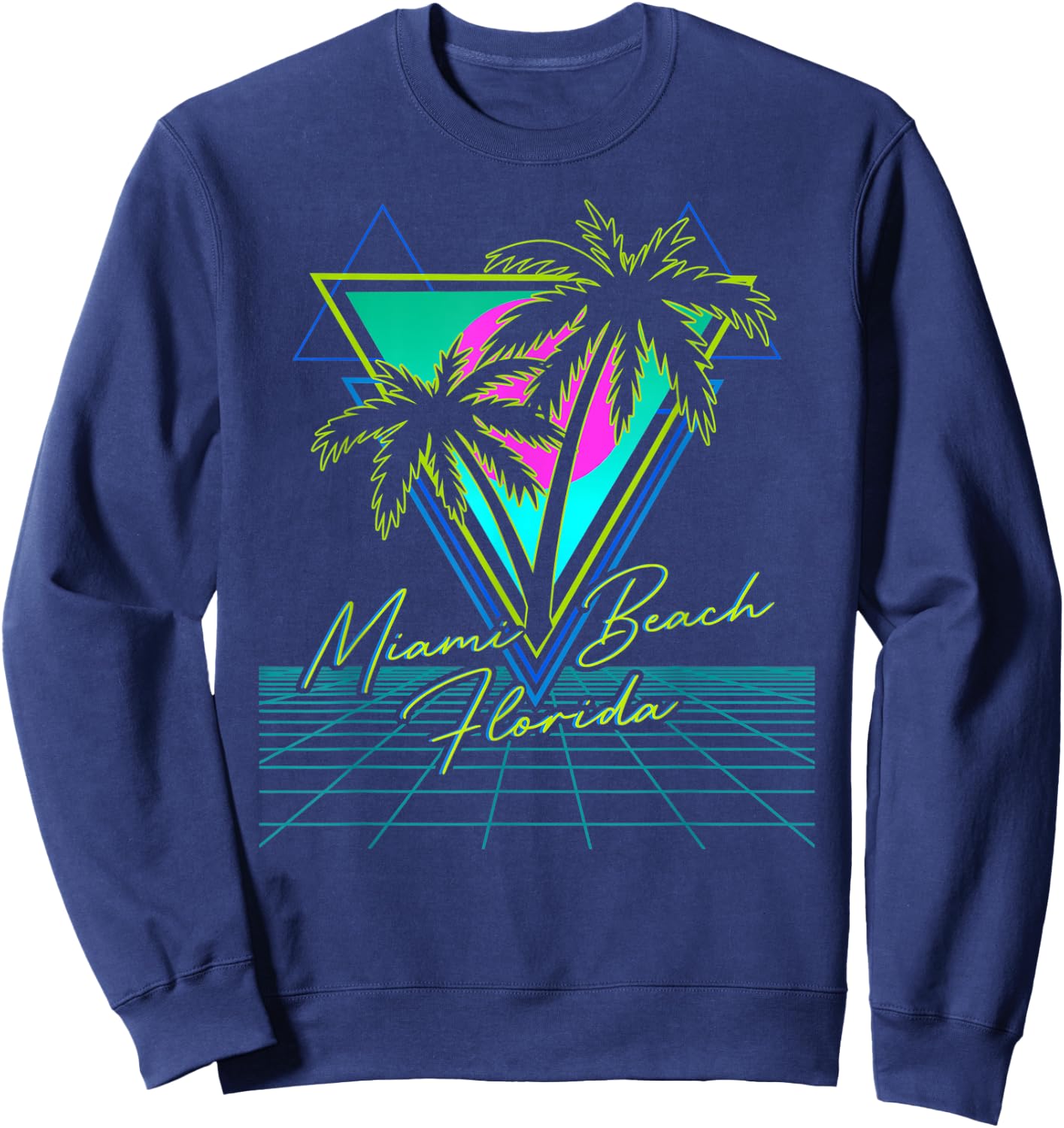 MIAMI BEACH FLORIDA Trip Retro 80s Vaporwave Grid Aesthetic Women Kids Sweatshirt - Sweatshirt | Navy