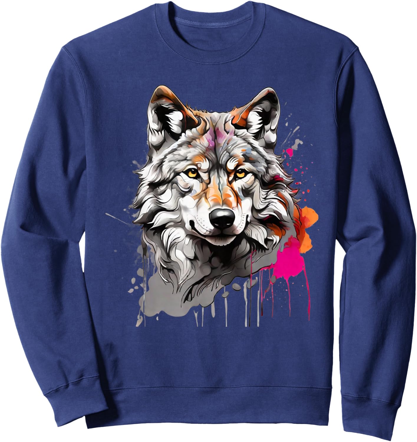 Wolf mit bunten Farbspritzern Wölfe und Waldtiere Sweatshirt - Sweatshirt | Navy