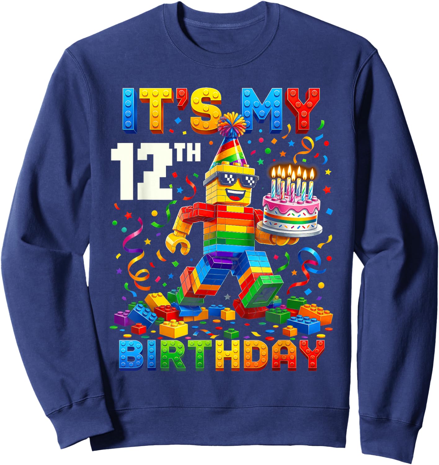 It's My 12th Birthday Building Brick 12 Years Old Kids Boys Sweatshirt - Sweatshirt | Navy
