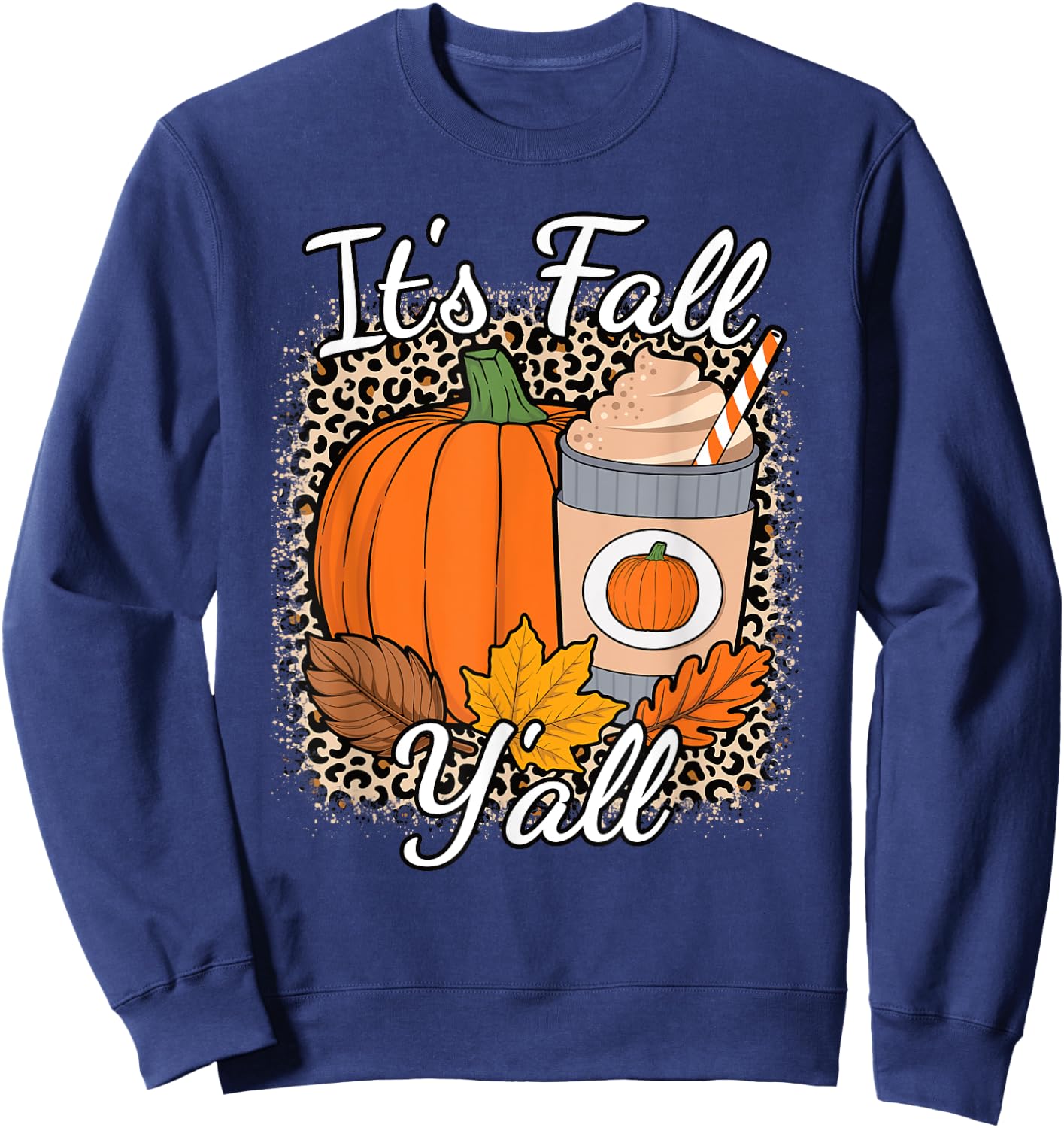 Its Fall Y'all Leopard Print Pumpkin Autumn Women Girls Kids Sweatshirt - Sweatshirt | Navy