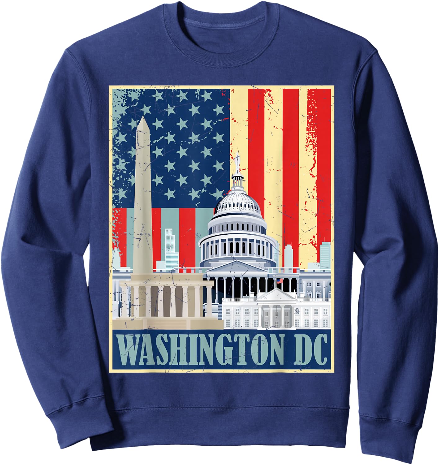 Retro Capitol Hill Washington DC American Flag 4th Of July Sweatshirt - Sweatshirt | Navy
