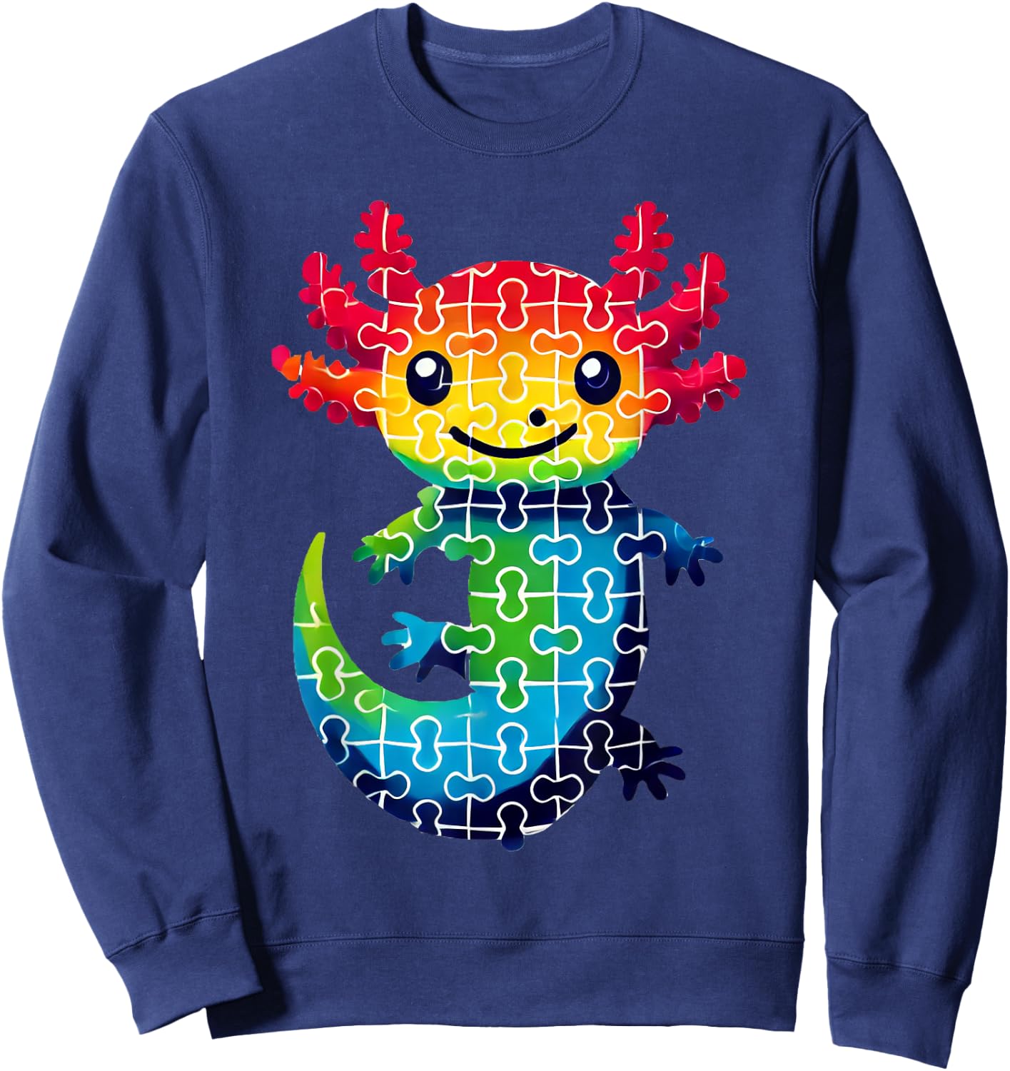 Jigsaw Puzzle Axolotl Cute Axolotls Sweatshirt - Sweatshirt | Navy