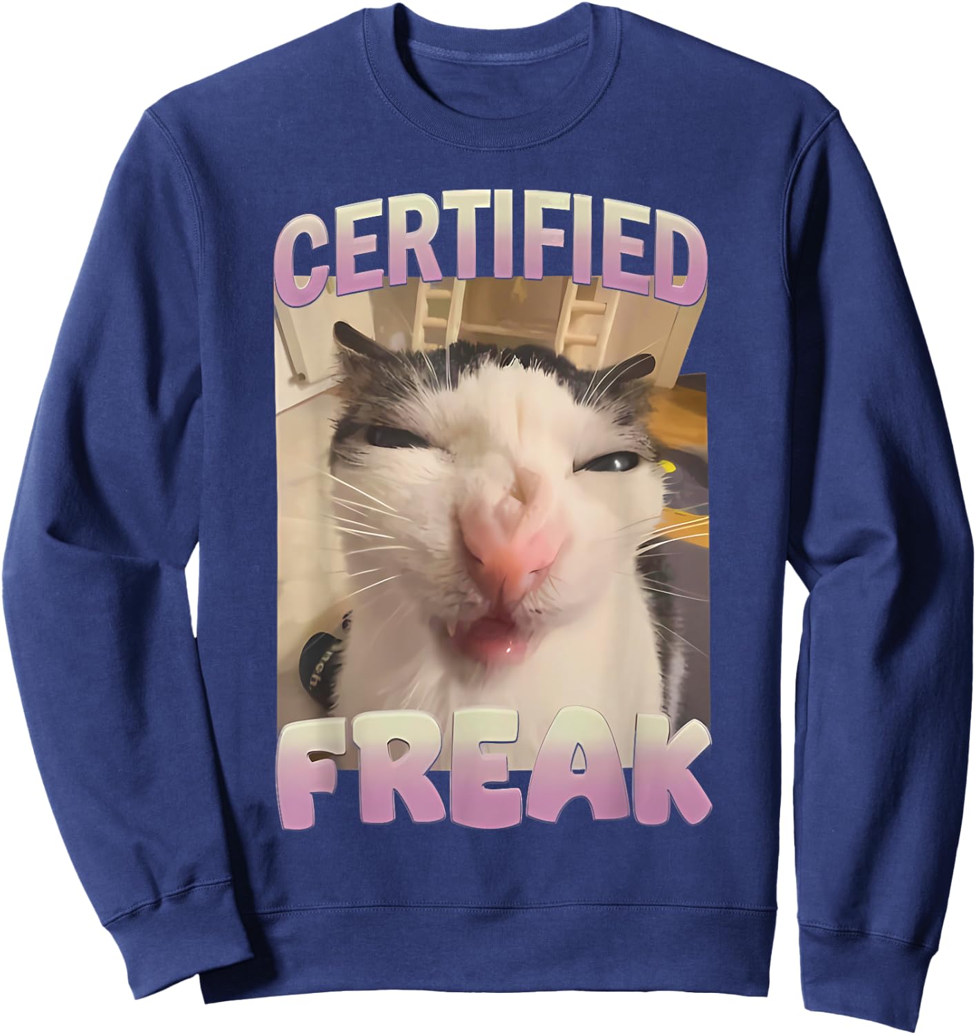 Certified Freak Funny Cat Meme Sweatshirt - Sweatshirt | Navy