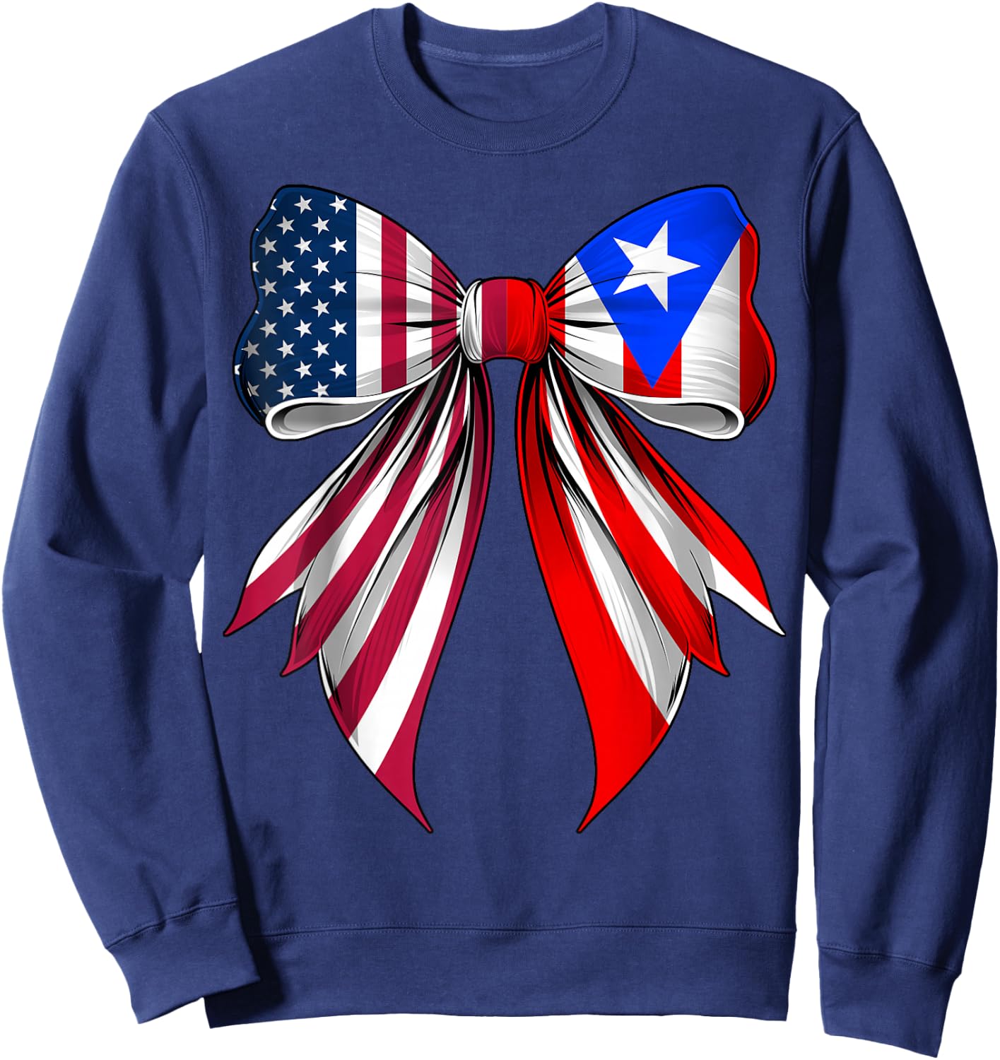 Coquette Bow Puerto Rico Roots Puerto Rican Pride US Flag Sweatshirt - Sweatshirt | Navy
