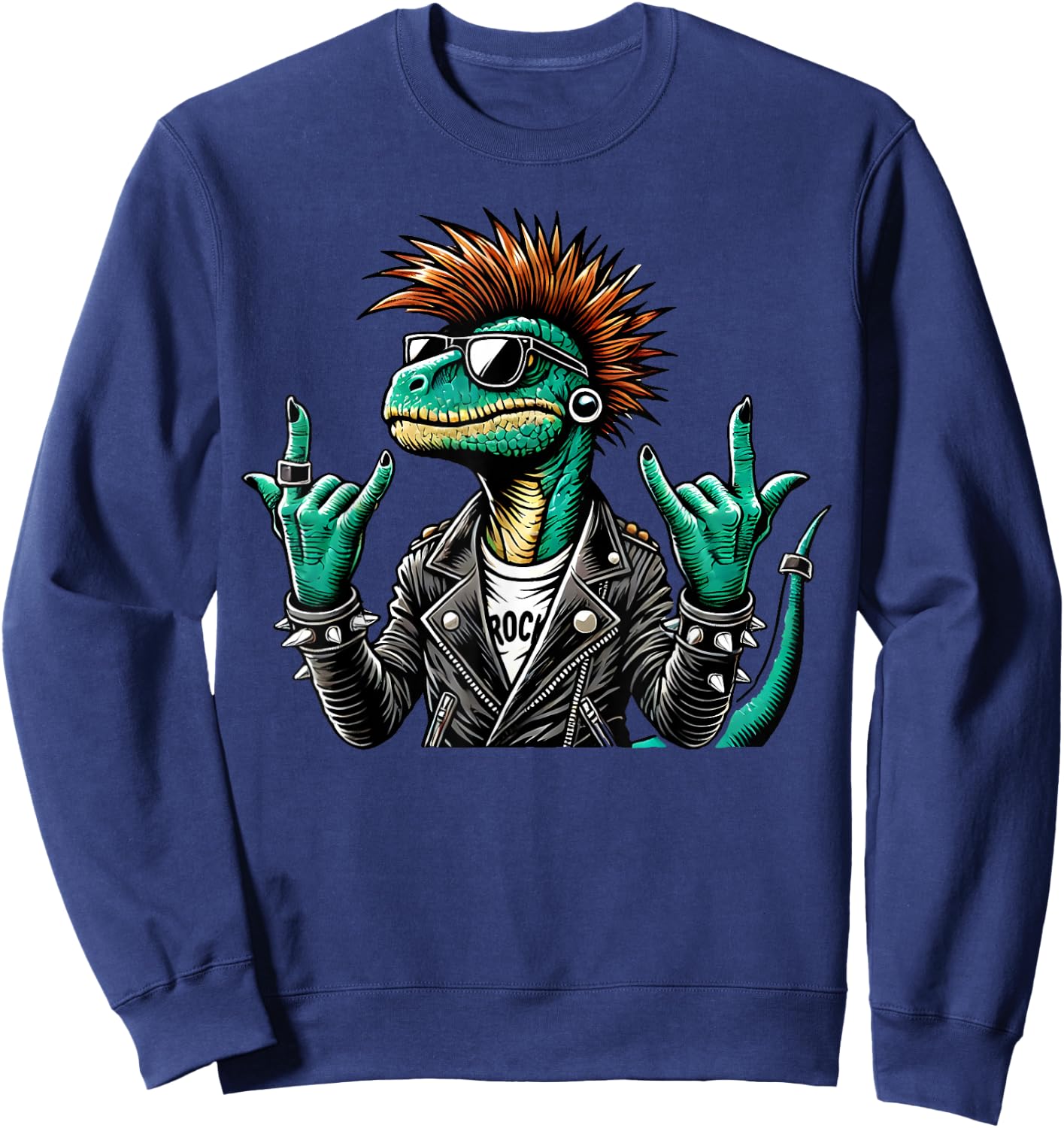Funny Punk Dinosaur, Cute Rock Dinosaur Gothic Rex Dinosaur , Black, S Sweatshirt - Sweatshirt | Navy