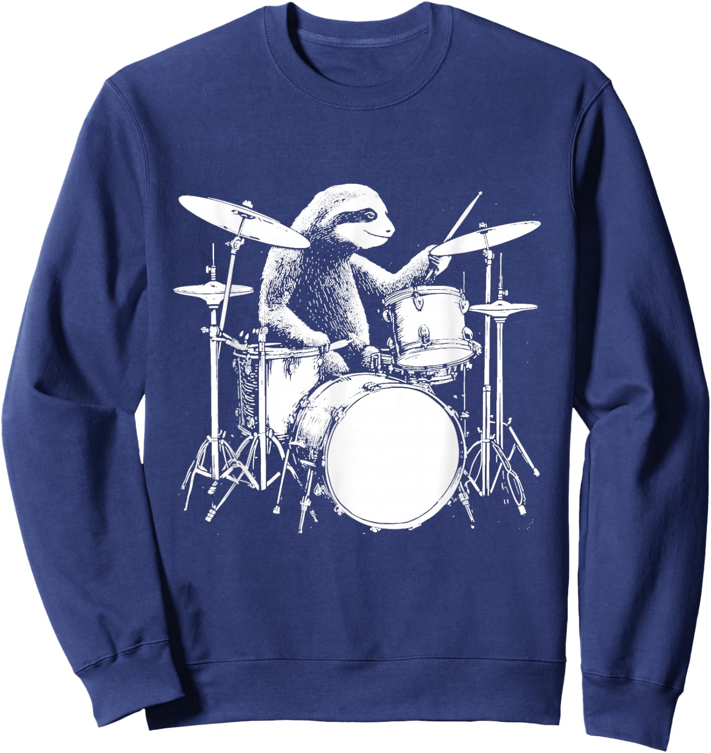 Sloth Plays Drums Funny Drumming Animal Drummer Sweatshirt - Sweatshirt | Navy