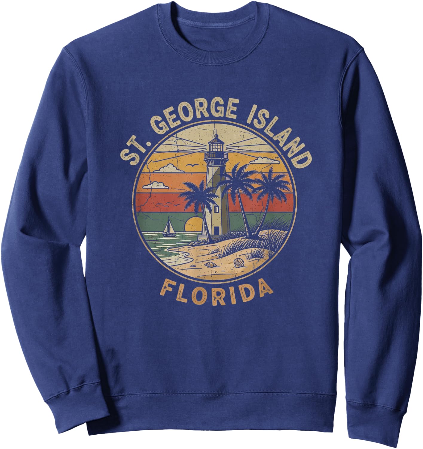 Retro St. George Island Florida Drawing Art Design Sweatshirt - Sweatshirt | Navy