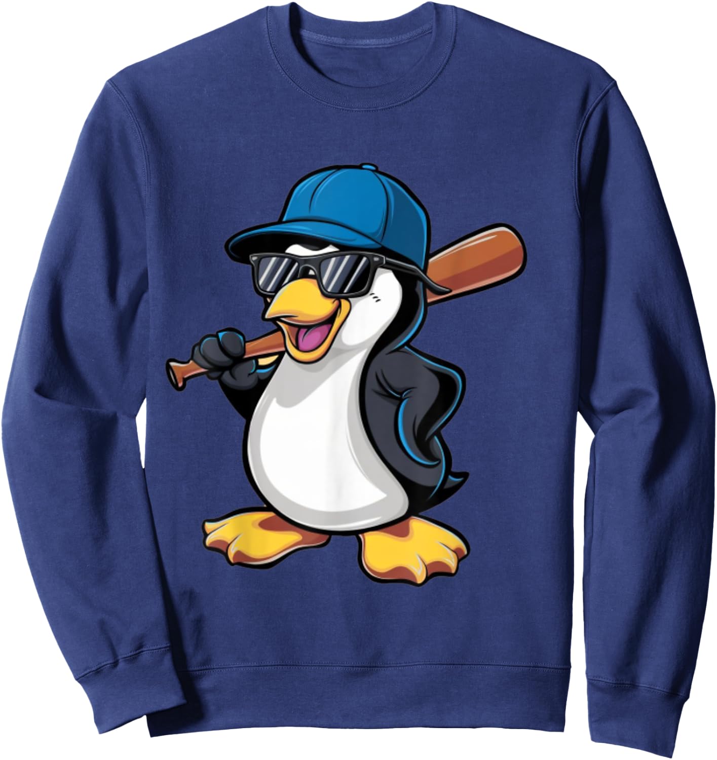 Penguin Baseball Panda Playing Baseball Penguin Sweatshirt - Sweatshirt | Navy