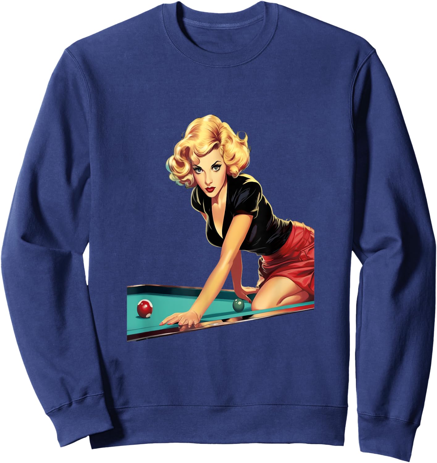Pinup Girl Playing Billiard Pool Player Vintage Sweatshirt - Sweatshirt | Navy