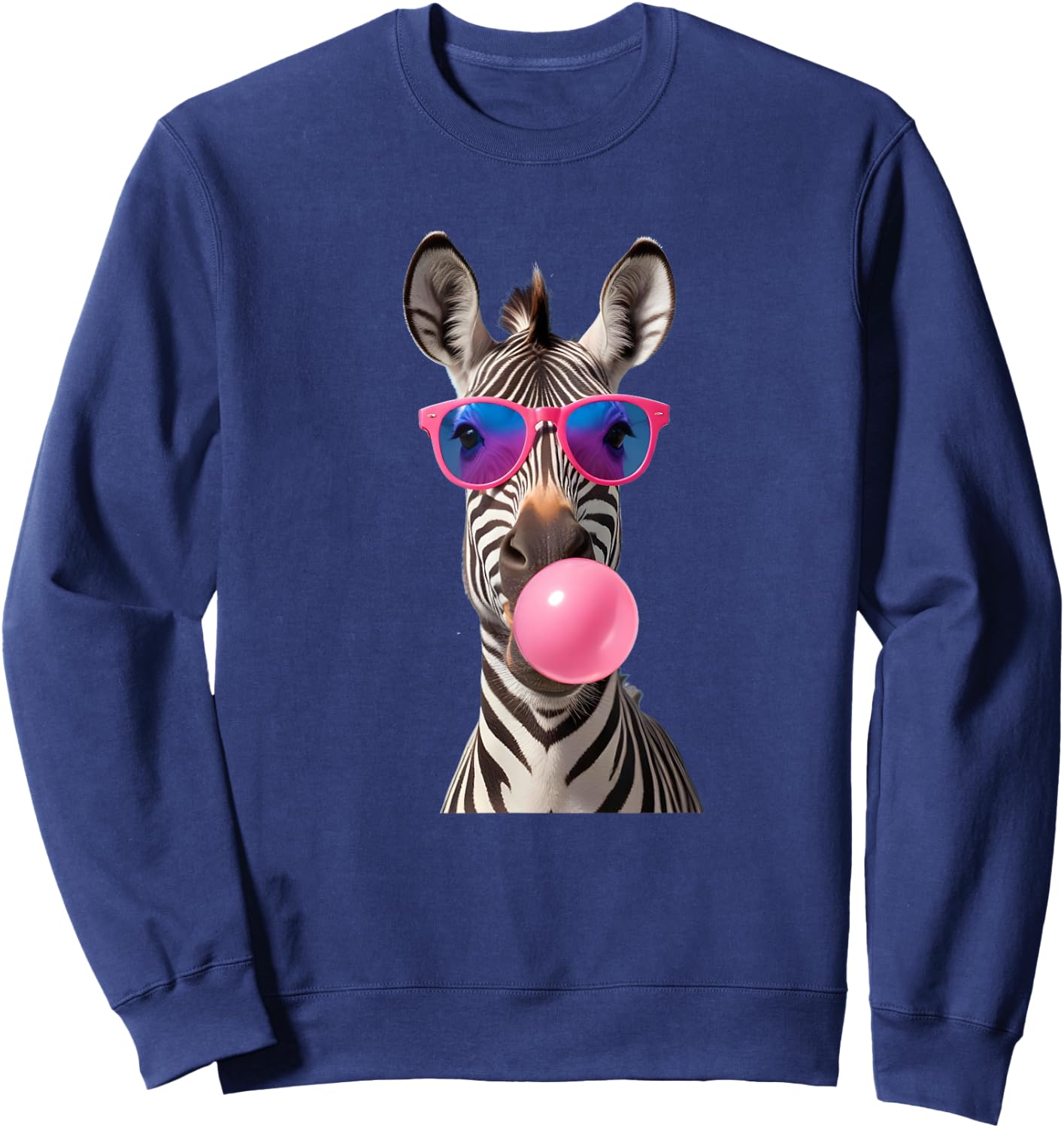 #snirt Funny Zebra Bubblegum Bubble Pink Sunglasses , black Sweatshirt - Sweatshirt | Navy