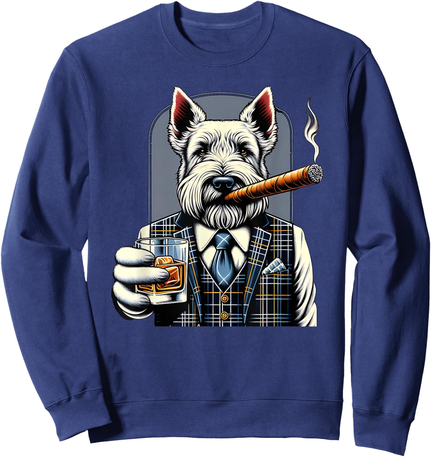 Scottish Terrier Dog Cigar And Whiskey Men Women Sweatshirt - Sweatshirt | Navy