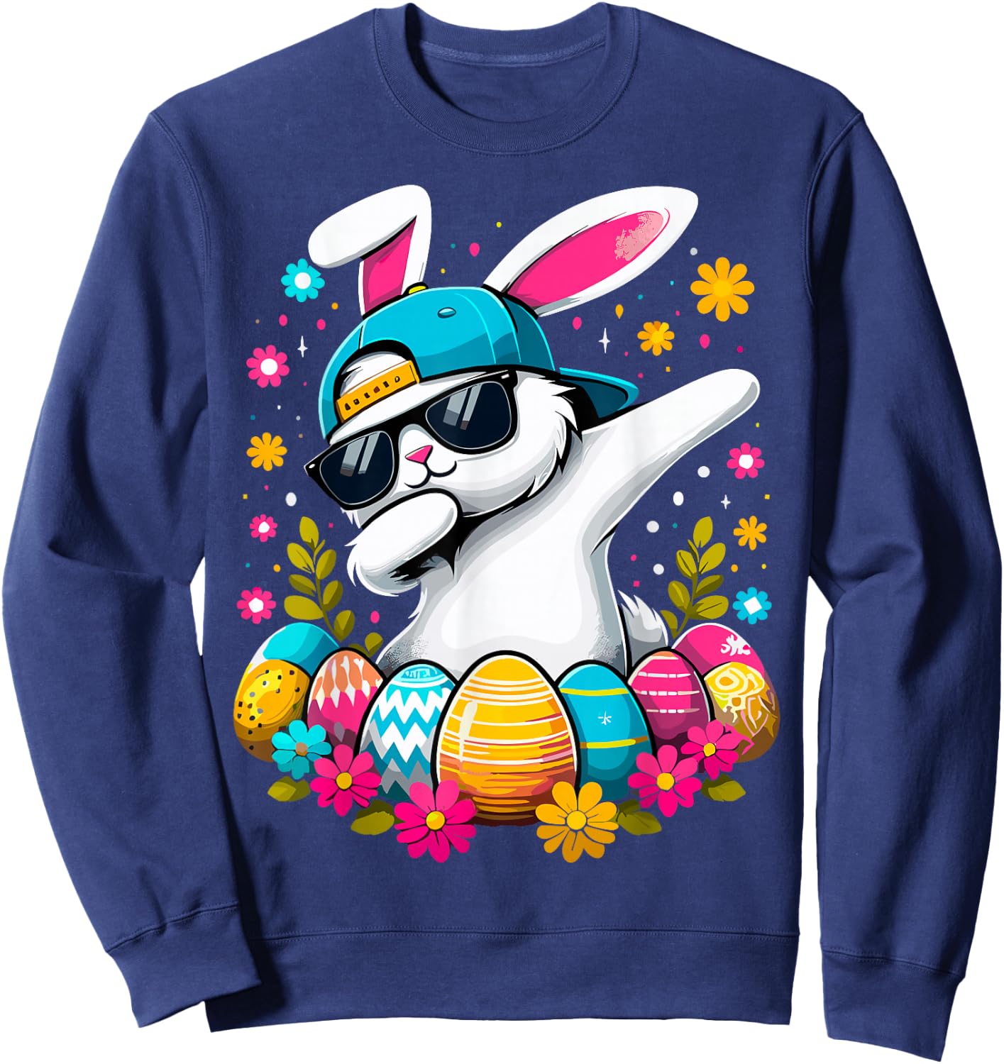 Happy Easter Eggs Cool Dabbing Bunny Sweatshirt - Sweatshirt | Navy
