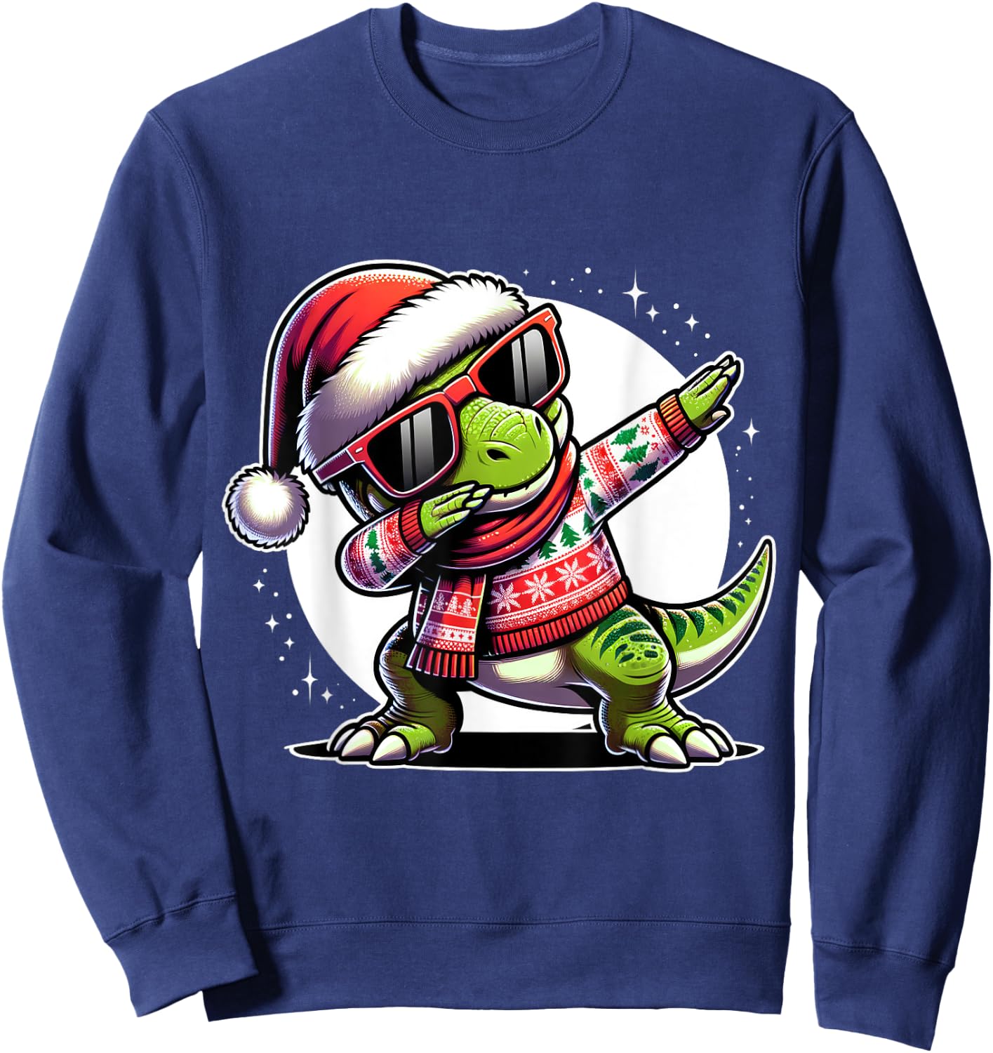 Christmas Dinosaur Boys Dabbing T Rex Santa Xmas Funny Sweatshirt - Sweatshirt | Navy
