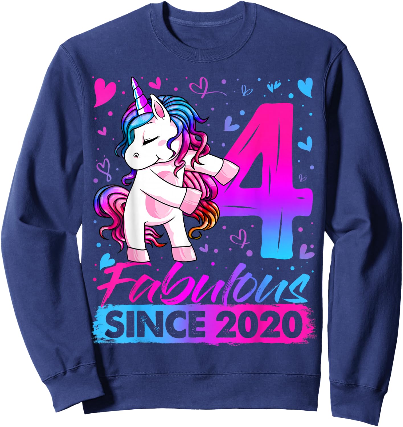 4 Years Old Flossing Unicorn Gifts 4th Birthday Girl Party Sweatshirt - Sweatshirt | Navy
