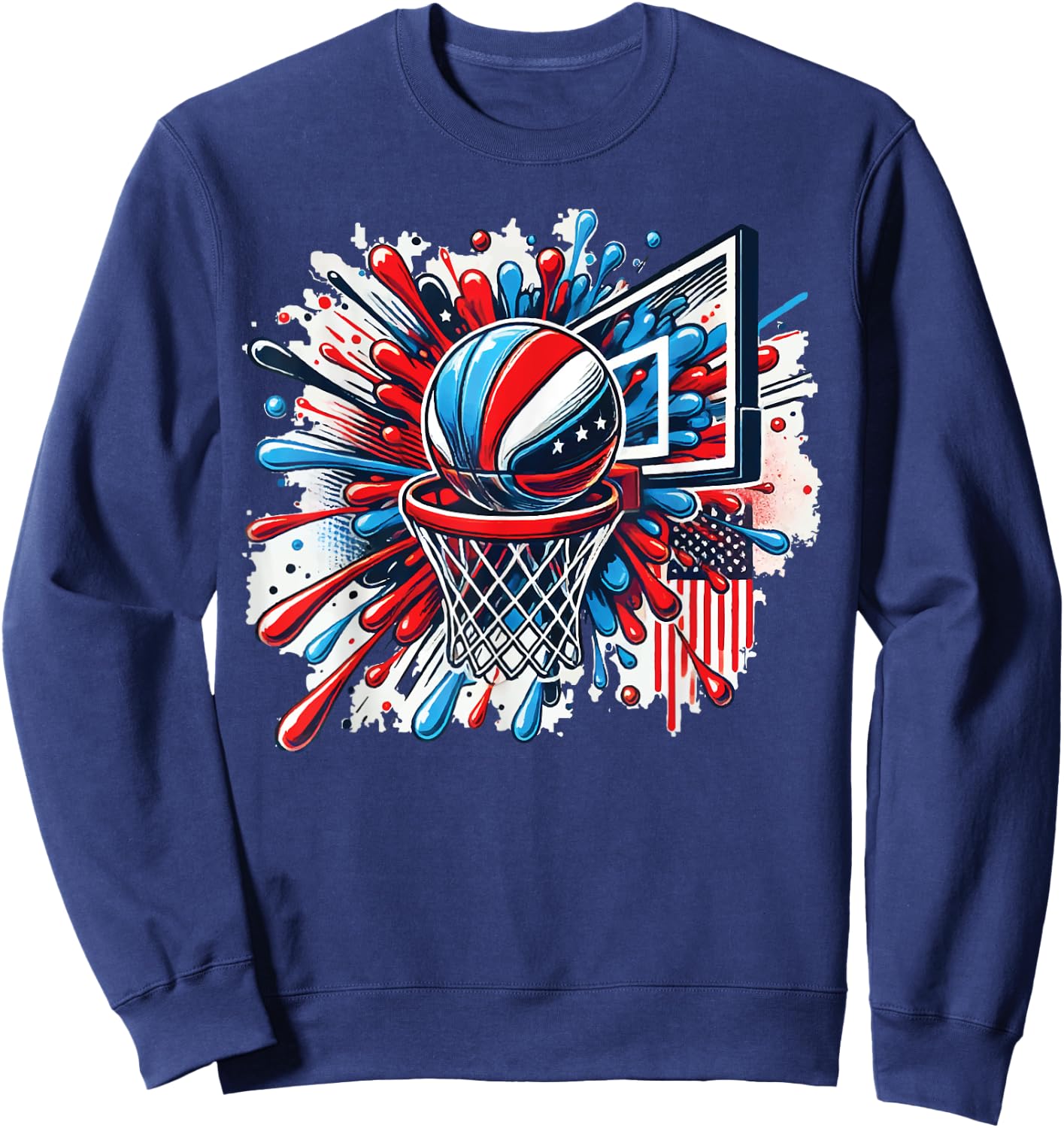 Colorful Basketball Tie Dye Color Splash Basketball Hoop Net Sweatshirt - Sweatshirt | Navy