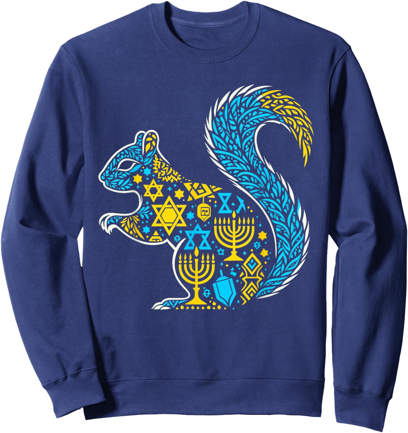 Squirrel Menorah Dreidel Jewish Hanukkah Kids Sweatshirt - Sweatshirt | Navy