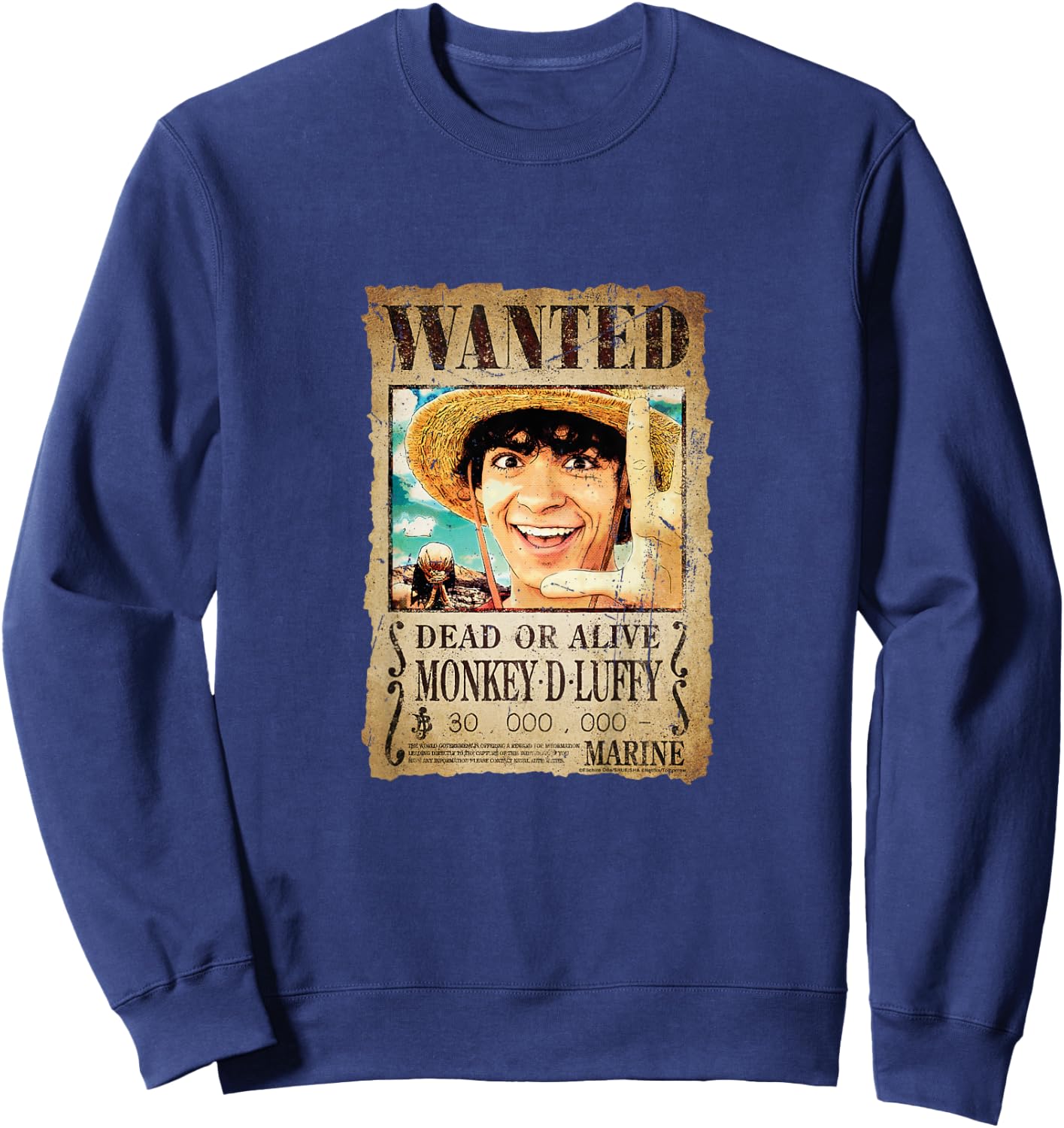 Children's Poster Monkey D Luffy Wanted Straw Hat Pirates Kids , Black, 2 Sweatshirt - Sweatshirt | Navy