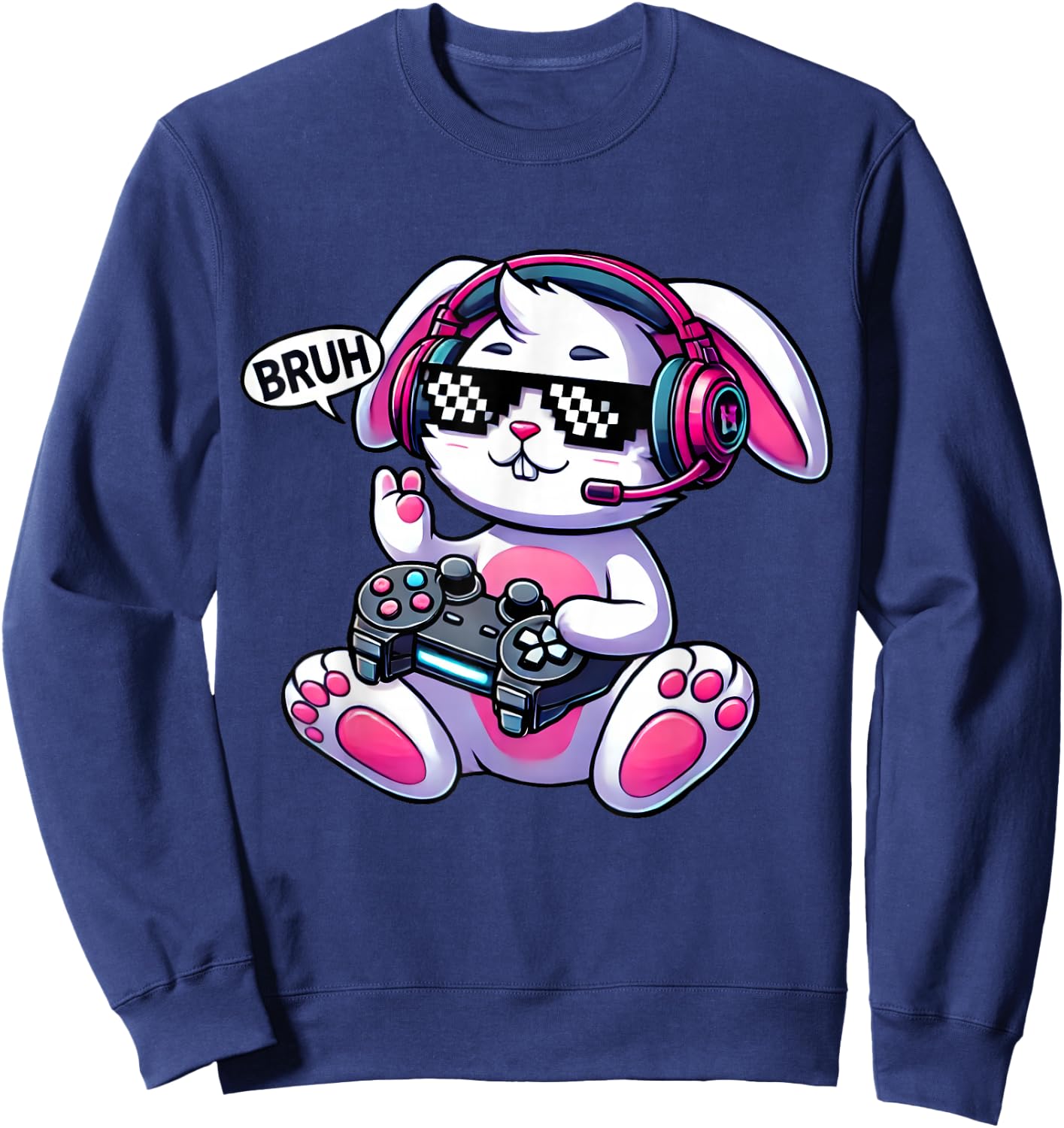 Easter Gamer Bunny – Happy Easter BRUH Sweatshirt - Sweatshirt | Navy