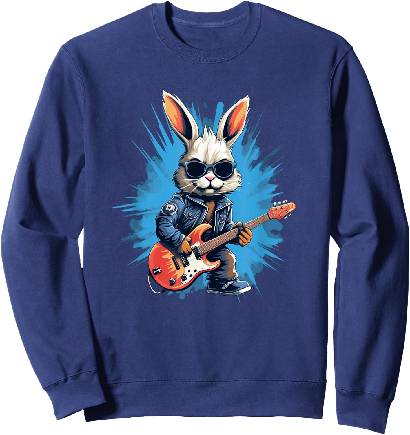Cool rocker bunny with electric guitar for rock Easter event Sweatshirt - Sweatshirt | Navy