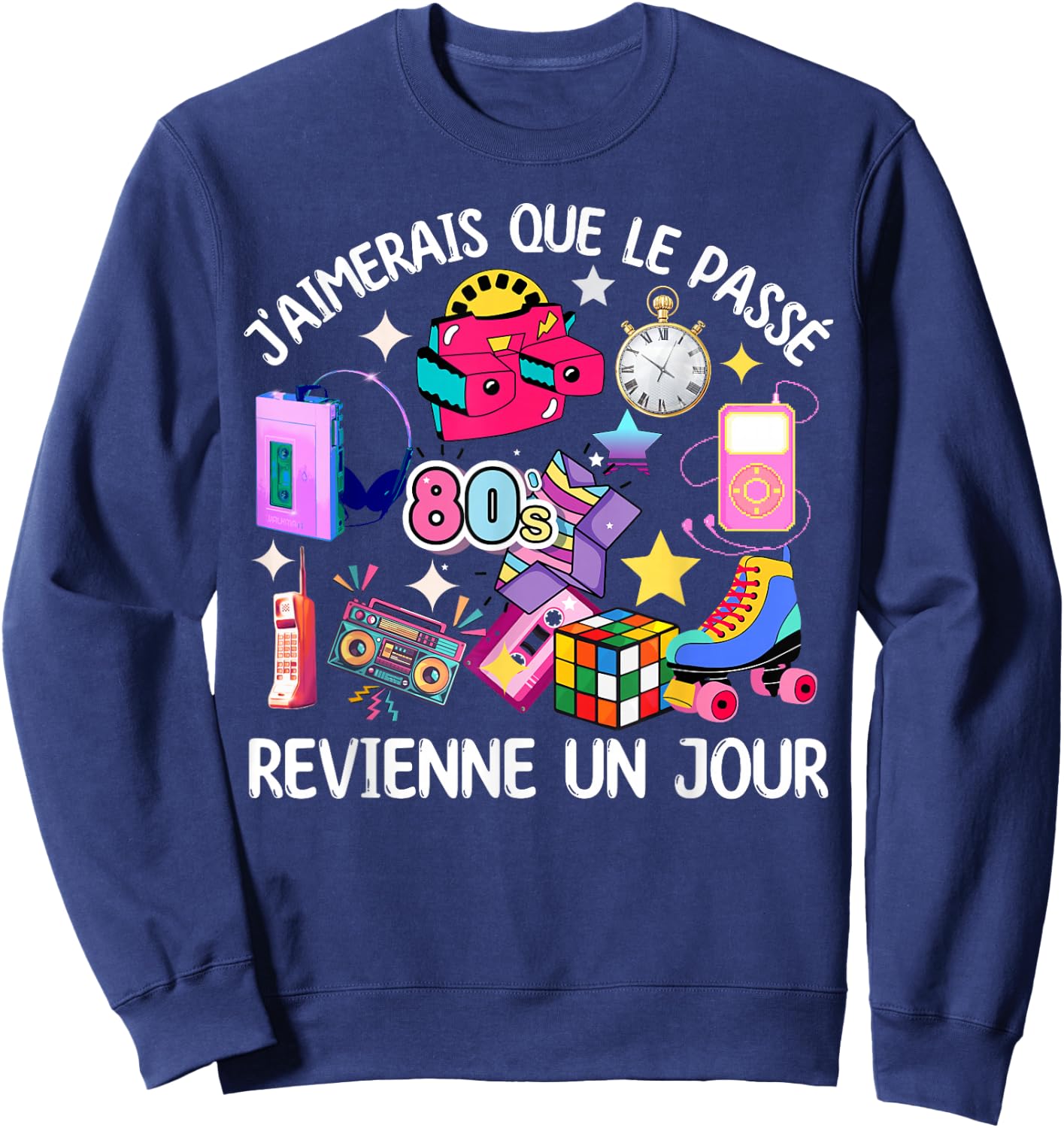 80s Man Woman Costume 80s 90s Music Cassette , Black, S Sweatshirt - Sweatshirt | Navy