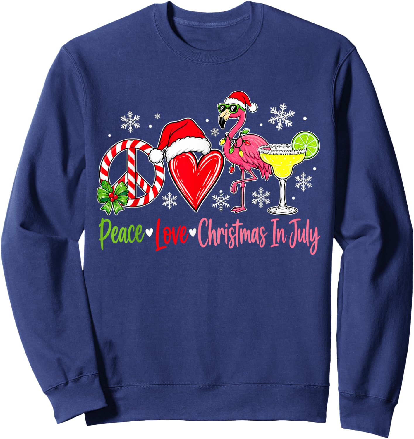 Peace Love Christmas in July Flamingo Christmas in July Sweatshirt - Sweatshirt | Navy
