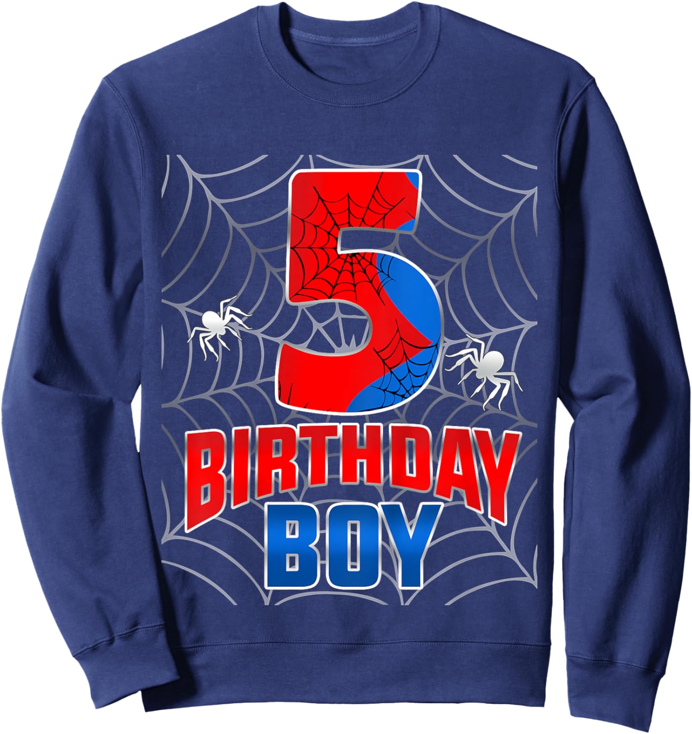 Kids Spider Web Five 5 Years Old It's My 5th Birthday Boy Sweatshirt - Sweatshirt | Navy