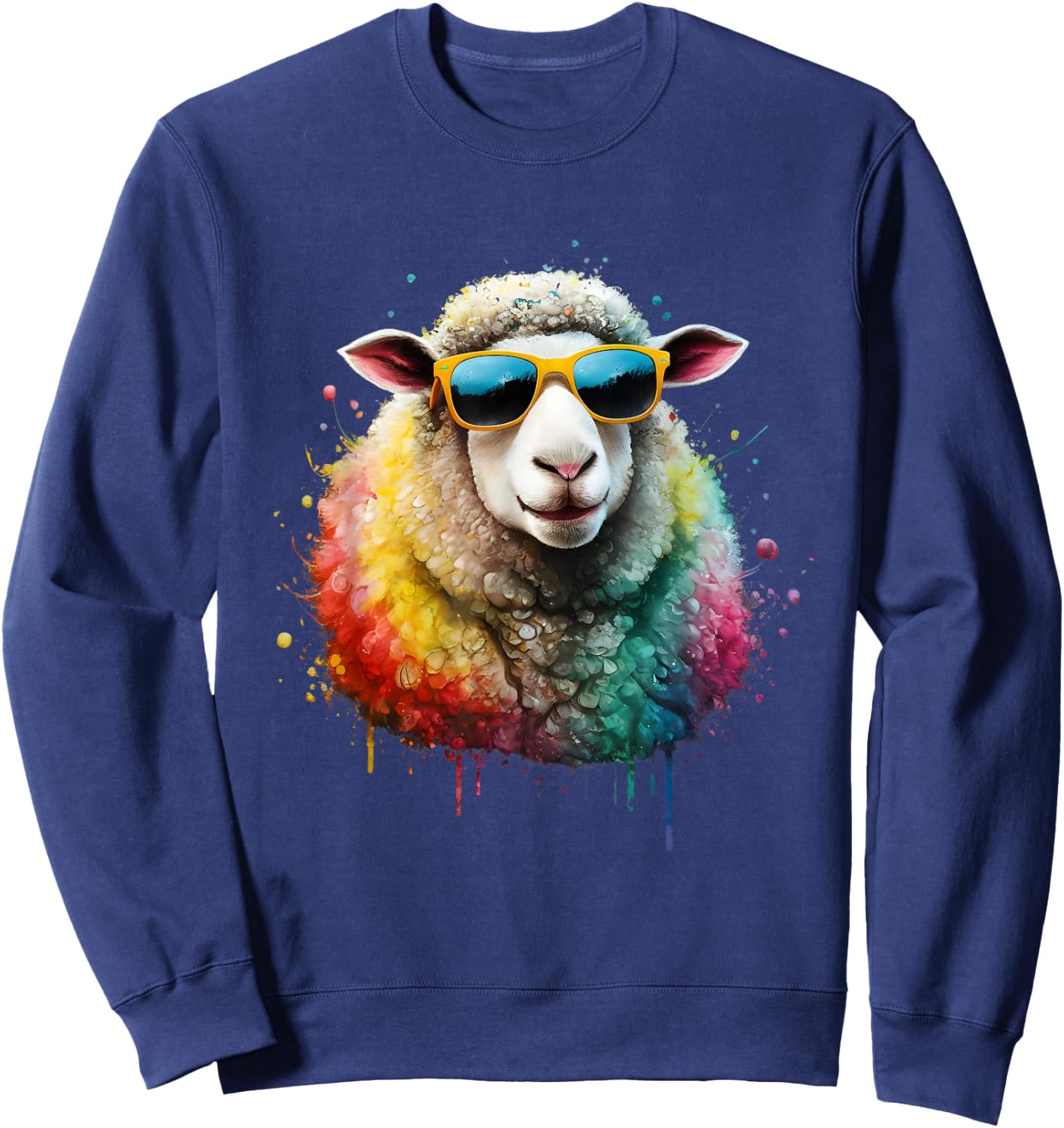 Sheep Men Woman Watercolor Colorful Sheep , Black, S Sweatshirt - Sweatshirt | Navy