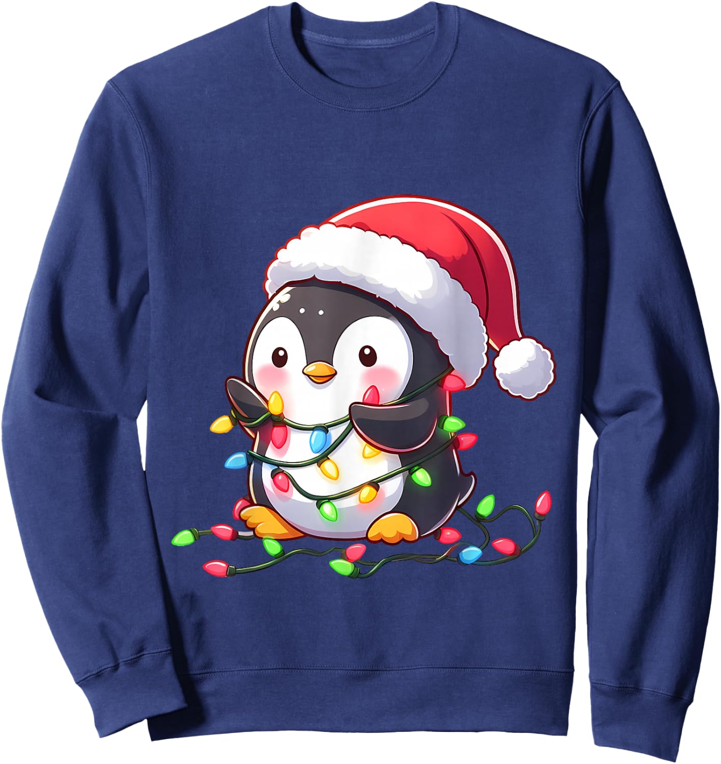 Merry Penguinmas Christmas Lights Cute Penguin Santa Hat Sweatshirt - Sweatshirt | Navy