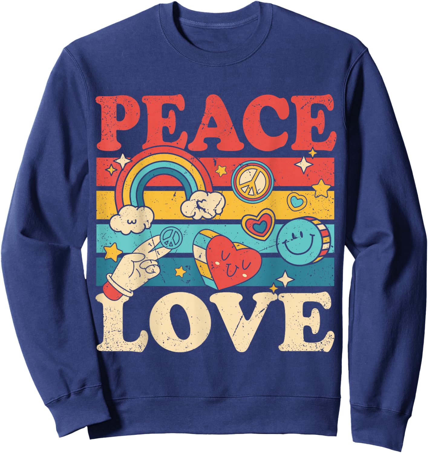 Peace Love 60's 70's 80's Party Outfit Groovy Hippie Costume , black Sweatshirt - Sweatshirt | Navy