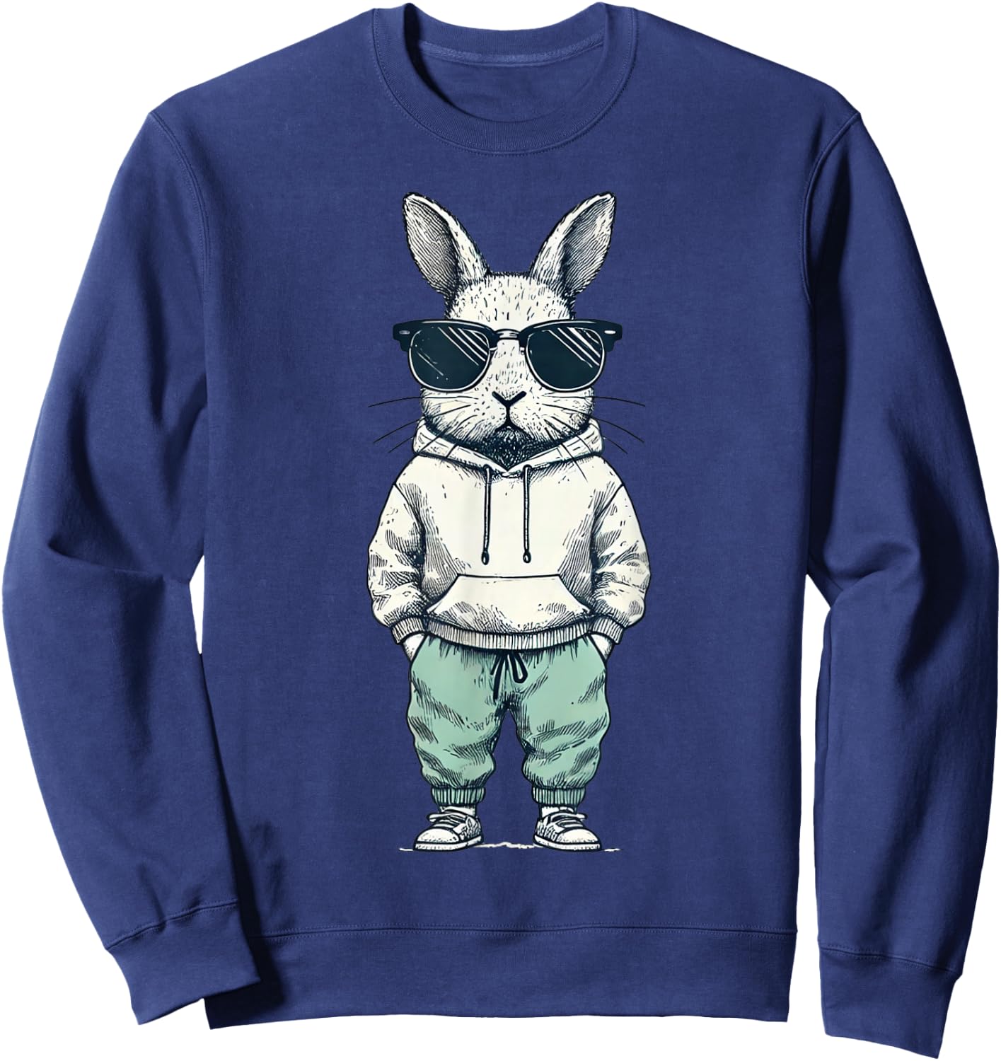 Boys Easter Shirt Bunny Rabbit with Sunglasses Kids Sweatshirt - Sweatshirt | Navy